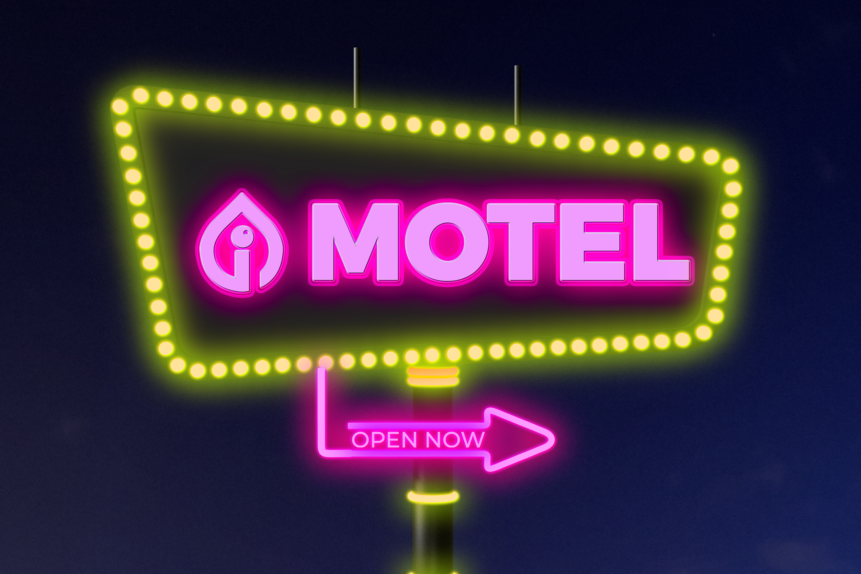 Inkgility branded neon sign mockup: illuminated neon sign with the brand mark or wordmark rendered in glass tube neon
