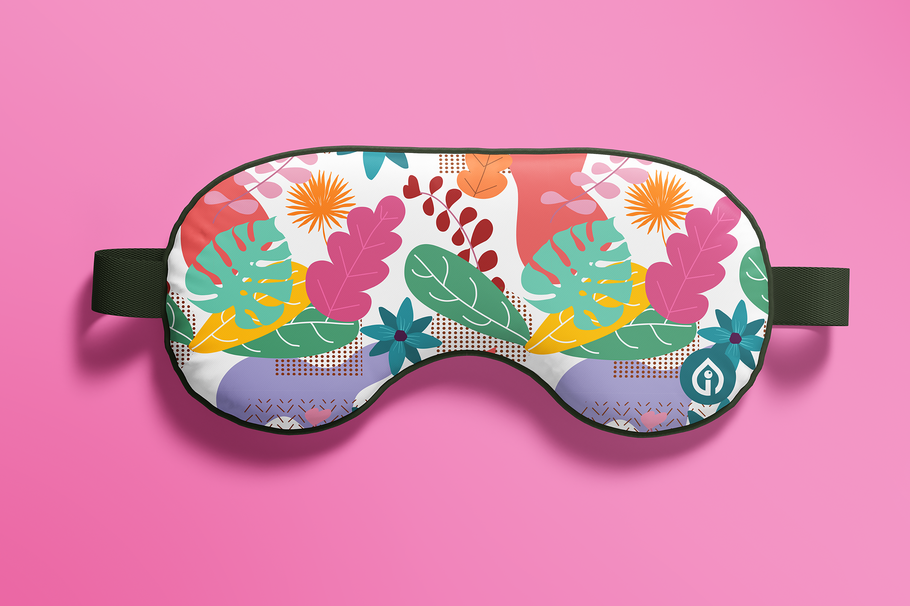 Inkgility branded travel eye masks mockup: sleep eye masks with brand mark and pattern for travel gifting