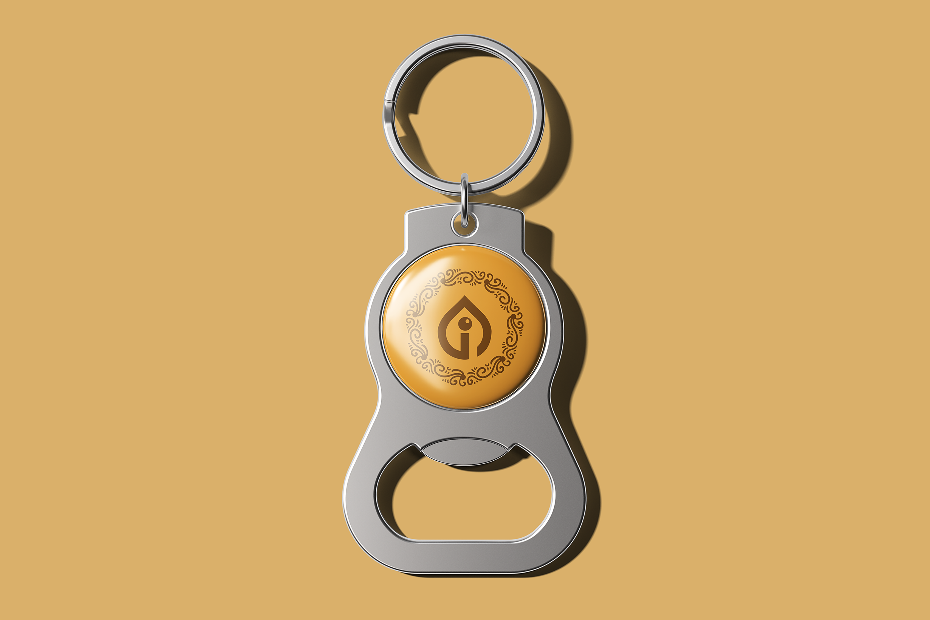 Inkgility branded bottle opener promotional item, brushed metal with brand mark inlay